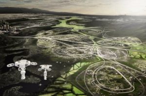 A vision of the future with self-driving cars, drones, hyperloops and infinite suburbia