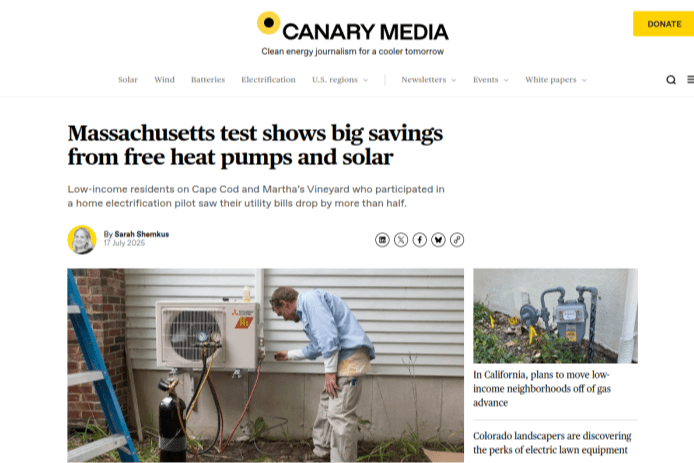 Massachusetts test shows big savings from free heat pumps and solar